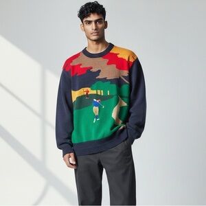 Vintage 90’s LinkSport Embroidered Gold Colorful Men's Cotton Knit Sweater